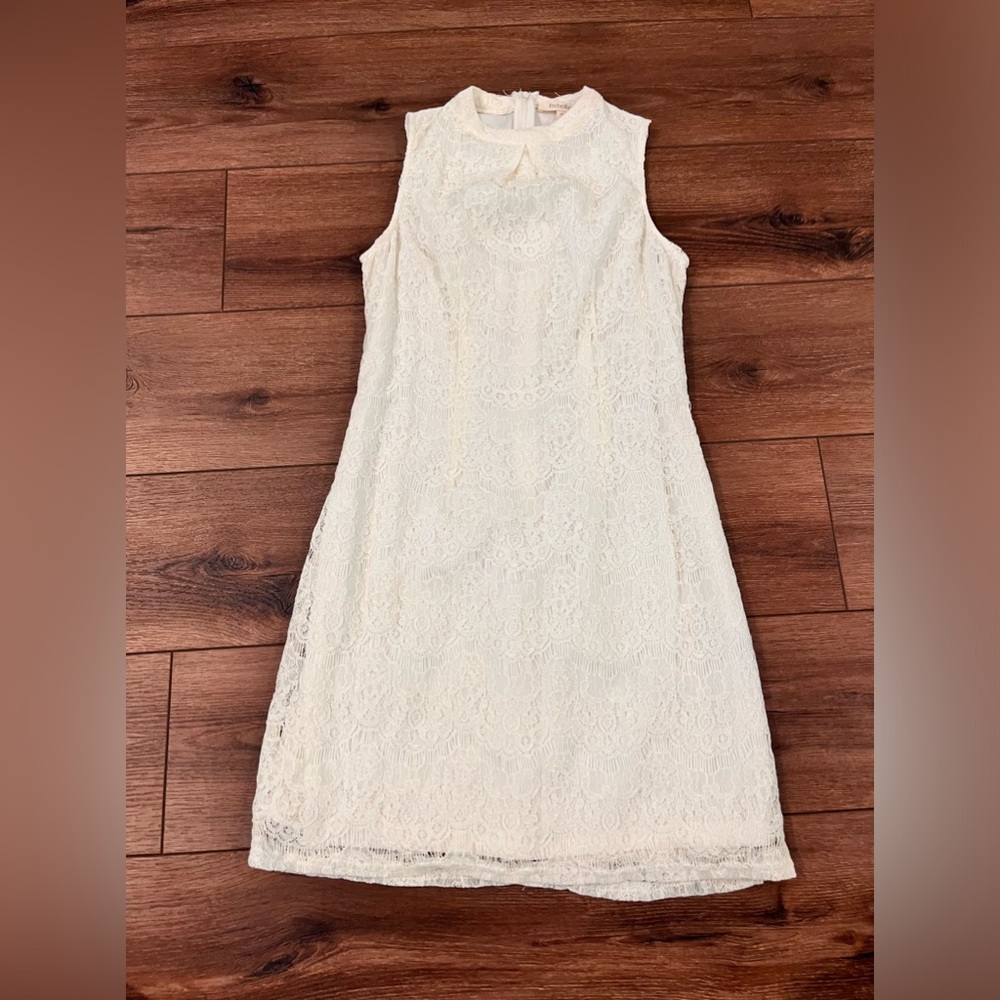 Rebellion Sleeveless Ivory Lace Overlay Exposed Back Zipper Dress Size Small